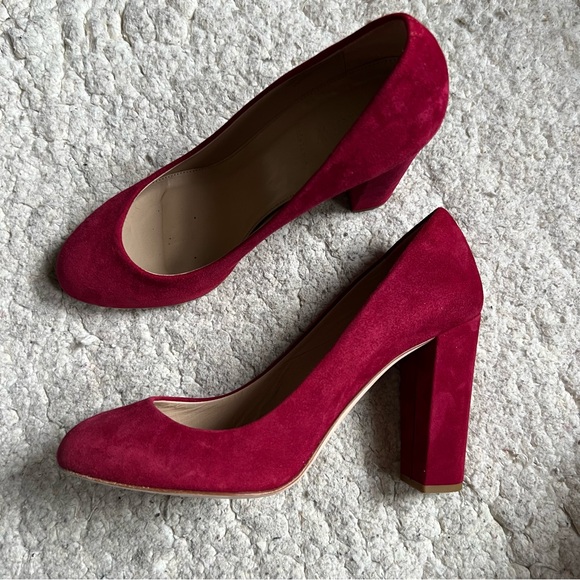 J.Crew: Classic Made In Italy Red Suede Rounded Toe Block High Heels Size 9 - Picture 10 of 10